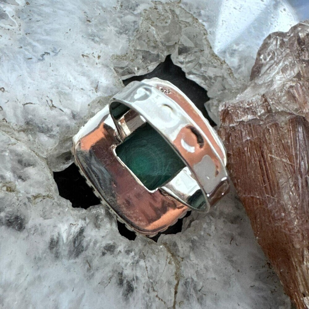 Sterling Silver Southwestern Style Square Malachite Decorated Ring Size 9.5 - Picture 8 of 10